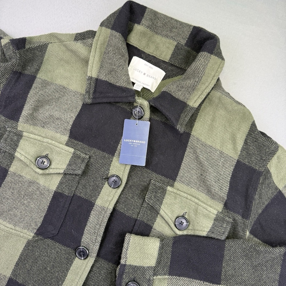 Lucky Brand NWT Shacket Womens XL Green Black Plaid Flannel Oversized Pockets